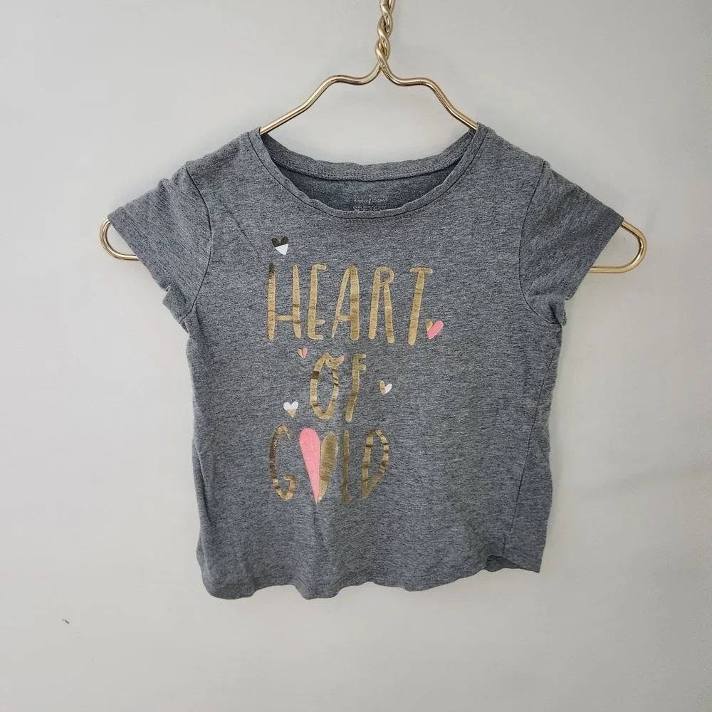 Jumping Beans Toddler Girls T Shirt Grey Gold Heart of Gold Size 5T